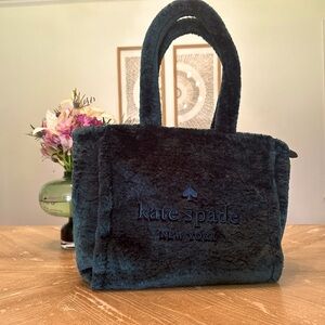 Kate Spade Ella Large Tote faux fur shearling tote peacock NWOT 100% authentic